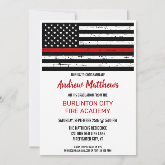 Invitation Pompier Pompier - École des pompiers - Mince ligne (Devant)
