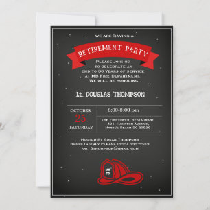 Invitation Pompier Red Black Retraite Party
