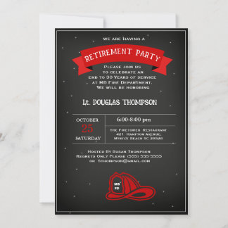 Invitation Pompier Red Black Retraite Party