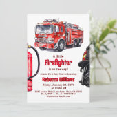 Invitation Pompier Red Fire Truck Baby shower garçon (Debout devant)