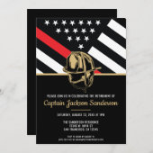 Invitation Pompier Retraite Ligne Rouge Drapeau Fête Feu (Devant / Derrière)