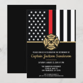 Invitation Pompier Retraite Ligne Rouge Flag Flaman (Devant / Derrière)