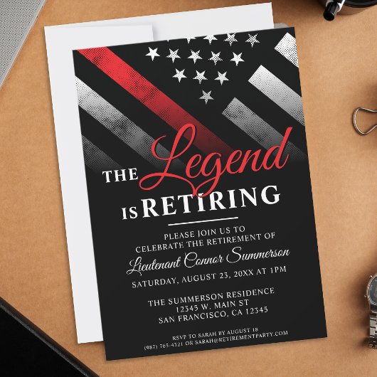 Invitation Pompier Retraite Ligne Rouge Flag Flaman