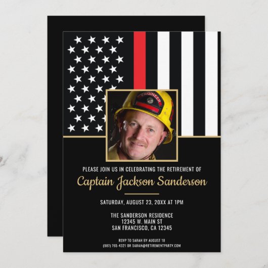 Invitation Pompier Retraite Service de pompiers (Devant / Derrière)