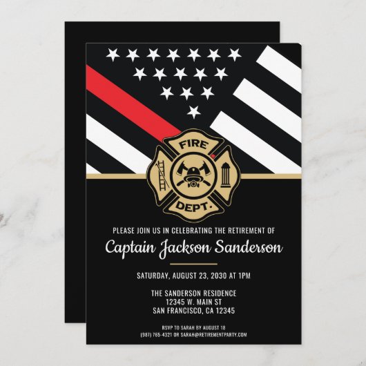 Invitation Pompier Retraite Service d'incendie pompier (Devant / Derrière)