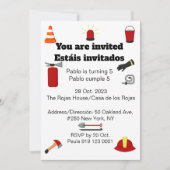 Invitation Pompier Thème Bilingue Anniversaire Fête des Garço (Devant)