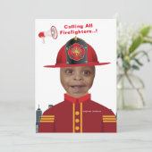 Invitation Pompiers garçons visage dans trou photo Anniversai (Debout devant)