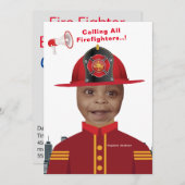 Invitation Pompiers garçons visage dans trou photo Anniversai (Devant / Derrière)