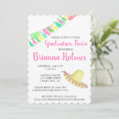 Invitation Pompons Papier Picado Rose Vert Fête Graduation (Debout devant)