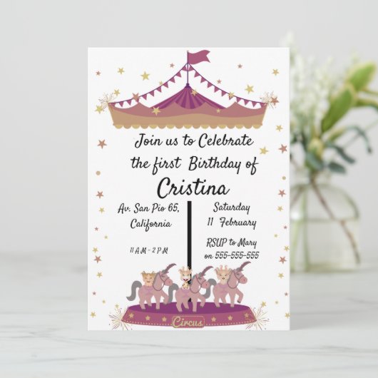 Invitation Poney de cirque d'animaux mignons (Debout devant)