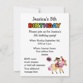 Invitation Poney mignon et 5ème partie de fille (Dos)