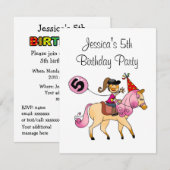 Invitation Poney mignon et 5ème partie de fille (Devant / Derrière)