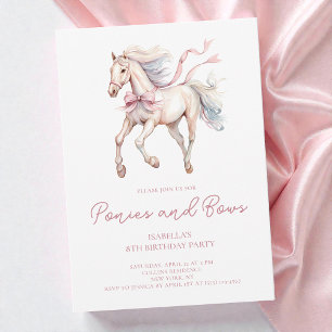 Invitation Poneys et Nœuds Rose Fête d'anniversaire de 8 ans 