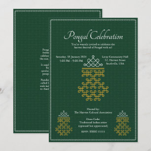 Invitation Pongal minimaliste vert Kolam tamoul