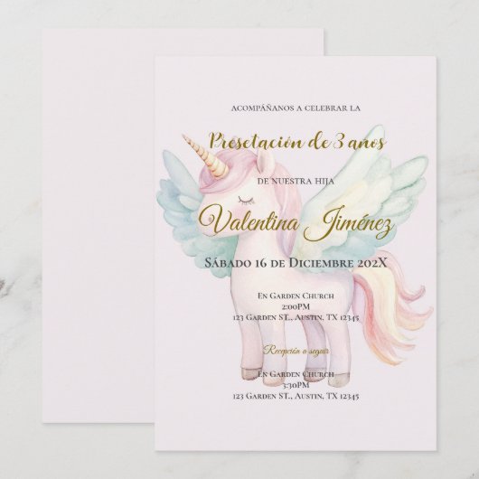 Invitation Ponies 3e anniversaire en espagnol (Devant / Derrière)