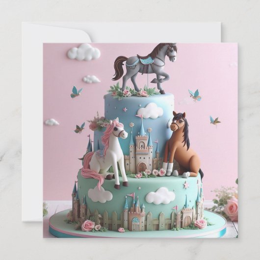 INVITATION PONIES & CASTLES CAKE ANNIVERSAIRE DE ENFANT (Devant)