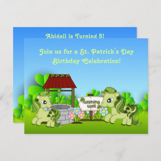 Invitation Ponies Vert mignon Saint Patrick's Day Horse Anniv (Devant / Derrière)