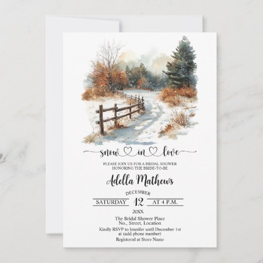 Invitation Pont dans la Fête des mariées Forêt neige en amour (Devant)