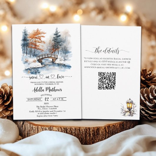 Invitation Pont dans la Fête des mariées Forêt neige en amour