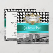 Invitation Pont de Brooklyn Blk Wht Houndstooth 2 Diplôme (Devant / Derrière)