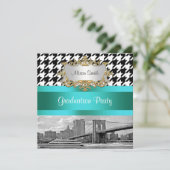 Invitation Pont de Brooklyn Blk Wht Houndstooth 2 Diplôme (Debout devant)