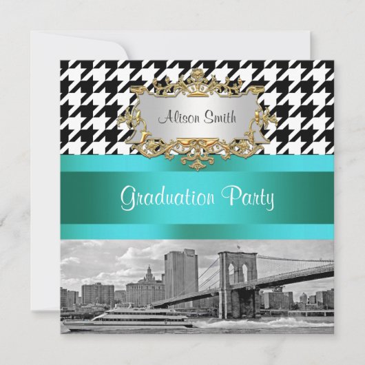 Invitation Pont de Brooklyn Blk Wht Houndstooth 2 Diplôme (Devant)