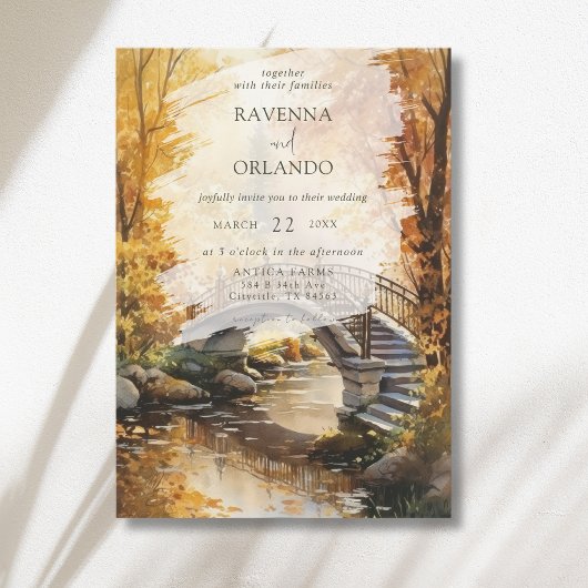 Invitation Pont de pierre rustique d'automne de mariage de ri