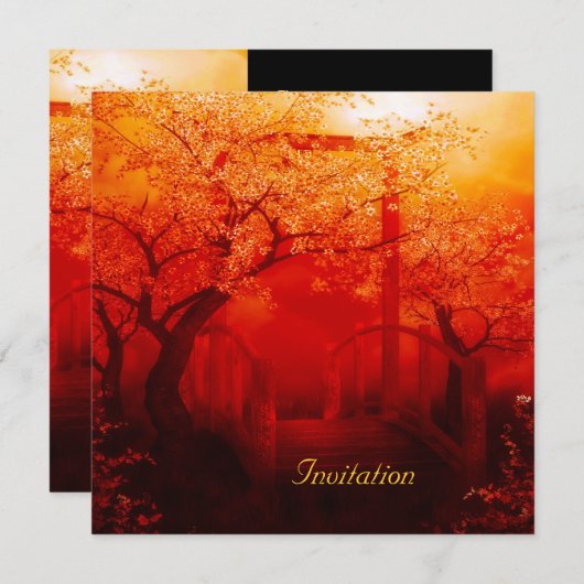 Invitation Pont Oriental Rouge Or (Devant / Derrière)
