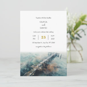 Invitation Ponte en bois rustique Chic Oceanic Art Beach Mari