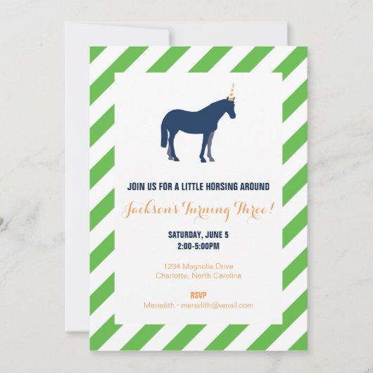 Invitation Pony Birday Party Green (Devant)