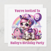 Invitation Pony de la petite fille 8 ans Anniversaire (Devant / Derrière)