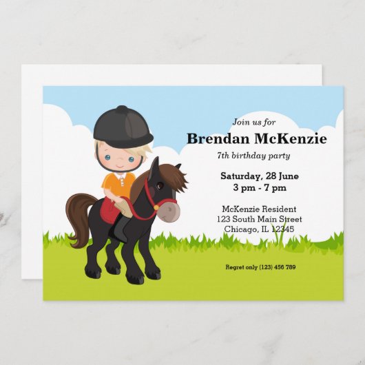 Invitation Pony Equestria Équitation équitation (Devant / Derrière)