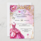 Invitation Pony quinceañera rose fleurs de lune élégante (Devant)