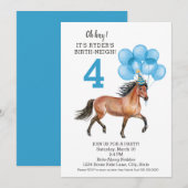 Invitation Pony Ride Blue Anniversaire Fête // Horse Naissanc (Devant / Derrière)