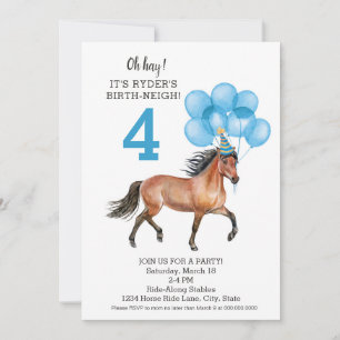 Invitation Pony Ride Blue Anniversaire Fête // Horse Naissanc