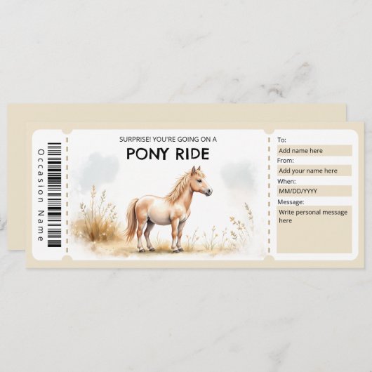 Invitation Pony Ride Gift Certificate (Devant / Derrière)