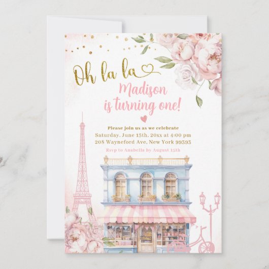 Invitation Pony Rose Bleu Oh La Café Français Anniversaire (Devant)