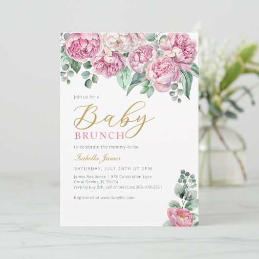 Invitation Pony rose et Baby shower d'or Eucalyptus Invitat (Debout devant)