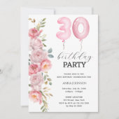 Invitation Pony rose Floral Balloon 30e fête d'anniversaire (Devant)