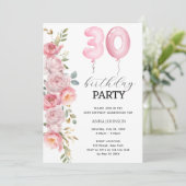 Invitation Pony rose Floral Balloon 30e fête d'anniversaire (Debout devant)