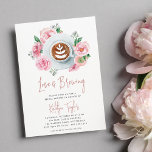 Invitation Pony rose floral "L'amour brasse" Brunch nuptial<br><div class="desc">Invitations invités pour un élégant brunch de douche nuptiale avec ces belles invitations aquarelles. Le design présente les détails de votre célébration en lettres modernes,  surmonté d'une illustration d'un café latte parfait et de fleurs de pivoines roses rousses.</div>