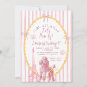 Invitation Poodé rose Français Venez Jouer Anniversaire (Devant)