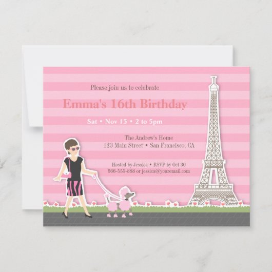 Invitation Poodle Eiffel Tower Paris Anniversaire (Devant)