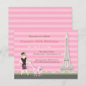 Invitation Poodle élégant Tour Eiffel Paris Fête d'anniversai (Devant / Derrière)