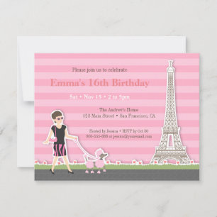 Invitation Poodle élégant Tour Eiffel Paris Fête d'anniversai