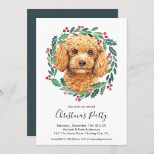 Invitation Poodle mignon chien élégant Wreath fête de Noël