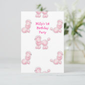 Invitation Poodle rose blanc 1er anniversaire (Debout devant)
