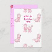 Invitation Poodle rose blanc 1er anniversaire (Devant / Derrière)