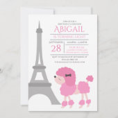 Invitation Poodle rose Tour Eiffel Adorable Anniversaire (Devant)