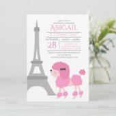 Invitation Poodle rose Tour Eiffel Adorable Anniversaire (Debout devant)